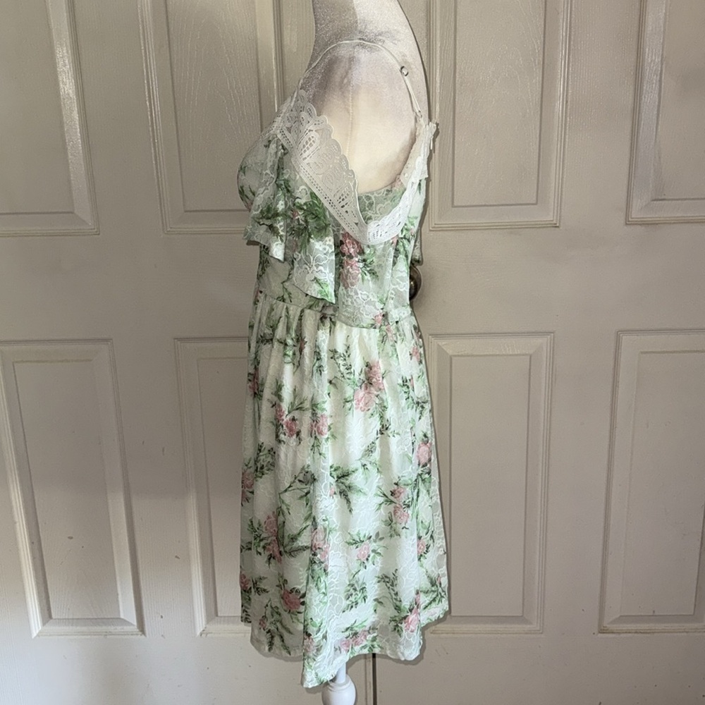 Disney Princess Floral Lace Overlay Cold Shoulder Fit And Flare Dress - Picture 6 of 8